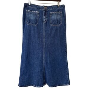 Vintage Tommy Hilfiger Jeans Y2K Cowgirl Denim Maxi Skirt Patch Pocket Size 14
